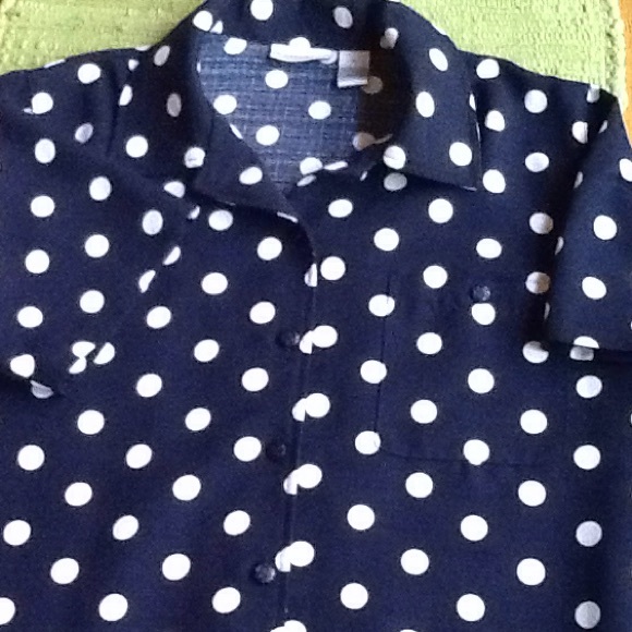 navy and white spot blouse